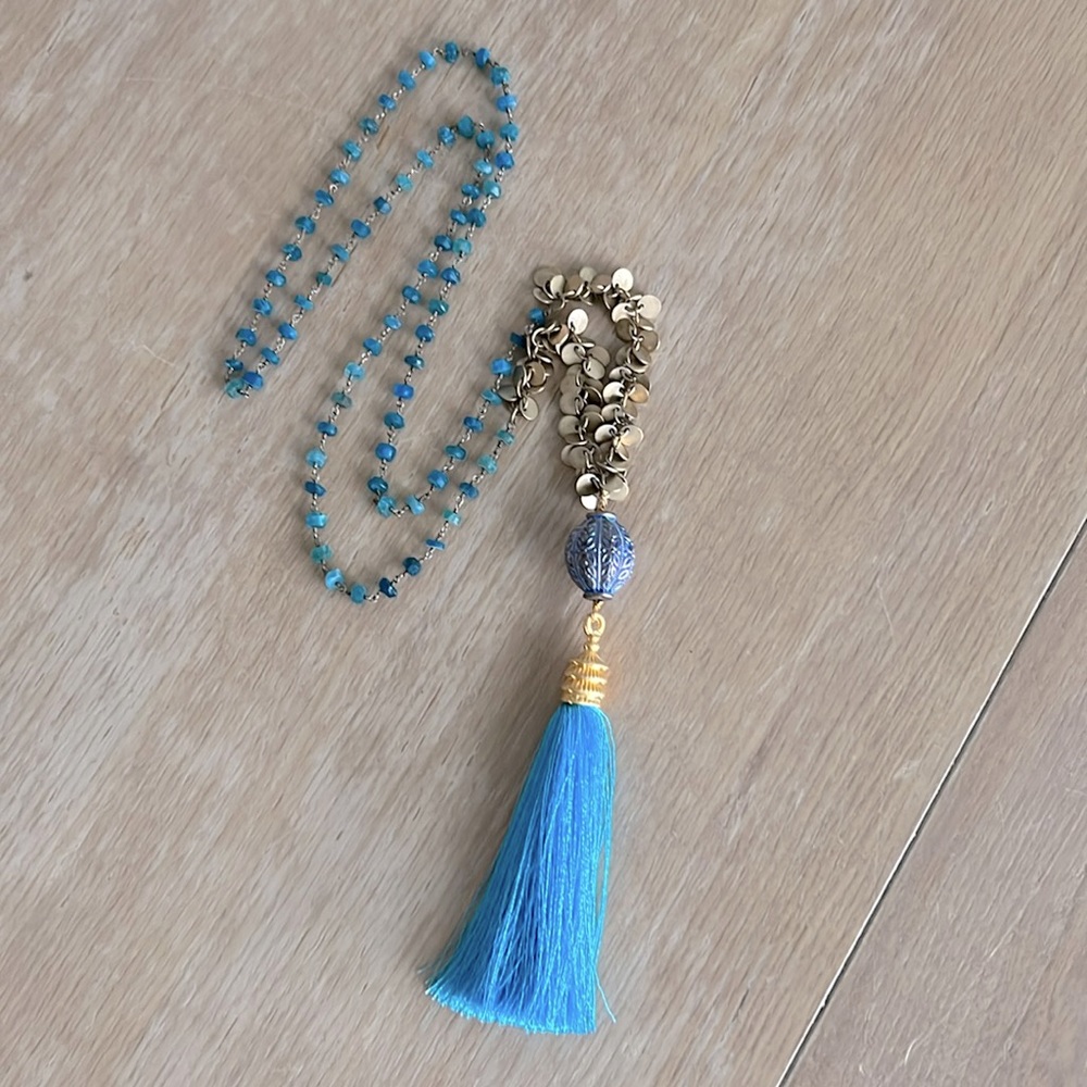 Apatite beaded tassel necklace